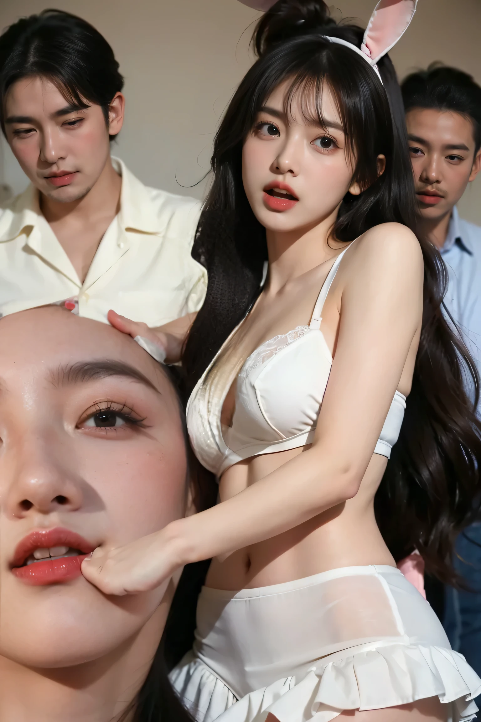 NSFW、Panoramic viewing angle、Pussy Real、Breast Real、Mastepiece, It is high resolution., 16K resolution, Anime Women,Detailed digital illustration、Folded ponytail、Long Hair、Wavy Long Hair、Detailed eyes、Shiny Hair、((lingerie naked:1.6))、Very beautiful woman、The eyes are double, Normal chest、Bust A cup、high resolution, High quality、Detailed background、((A beach crowded with boys:1.4))、((２Book Arms、Four fingers, One thumb))、((Two Legs、Four fingers, One thumb))、Very beautiful and beautiful woman、masterpiece、A kind smile、(((Having sex with a gentleman coming from the side while the boys watch:1.6))),(((Creampie:1.6)))、(((Licking the penis:1.6)))、(((Cum in mouth:1.6)))、(((Orgy:1.6)))