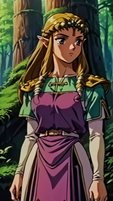 (s:1girl: princess zelda, twpr), (extremely detailed CG unit 8k wallpaper),(master part), (best quality), (ultra detail), (best illustration),(forest), cowboy shot, (Sharp eyeliner, ombre, detailed eyes:1), break wasteland, outdoor, ,break , (Fire Emblem (1997) Ova style), upper body,