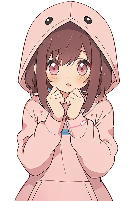 masterpiece, Best Quality, anime girl in a pink dress with a white background, Cute pretty girl, Cute girl anime visuals, Anime Moe Art Style, by Ai-Mitsu, ((pink)), Soft anime illustration, Wearing a hoodie, by EiQ, , , Cute Anime Girl, wearing a pink hoodie, Black haired girl wearing a hoodie