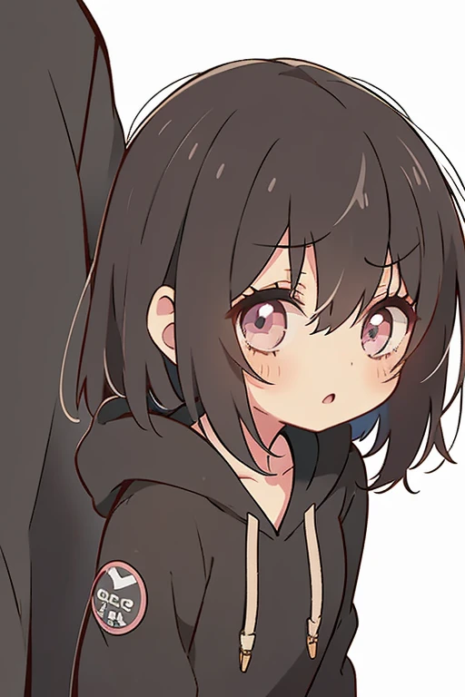 masterpiece, Best Quality, anime girl in a black dress with a white background, Cute cute boy, Cute girl anime visuals, Anime Moe Art Style, by Ai-Mitsu, ((black)), Soft anime illustration, Wearing a hoodie, by EiQ, , , Cute anime, wearing a pink hoodie, パーカーを着たblack髪の***, blackい目, blackい髪, Depression, Dull eyes