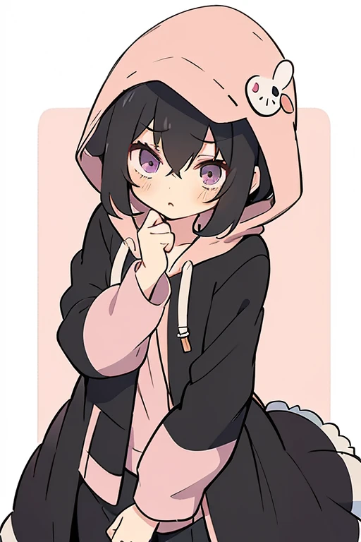 masterpiece, Best Quality, anime boy in a black dress with a white background, Only 1 person, Cute one cute boy, Cute boy anime visuals, Anime Moe Art Style, by Ai-Mitsu, ((black)), Soft anime illustration, Wearing a hoodie, by EiQ, , , Cute anime, wearing a pink hoodie, パーカーを着たblack髪の, blackい目, blackい髪, Depression, Dull eyes, Neutral appearance