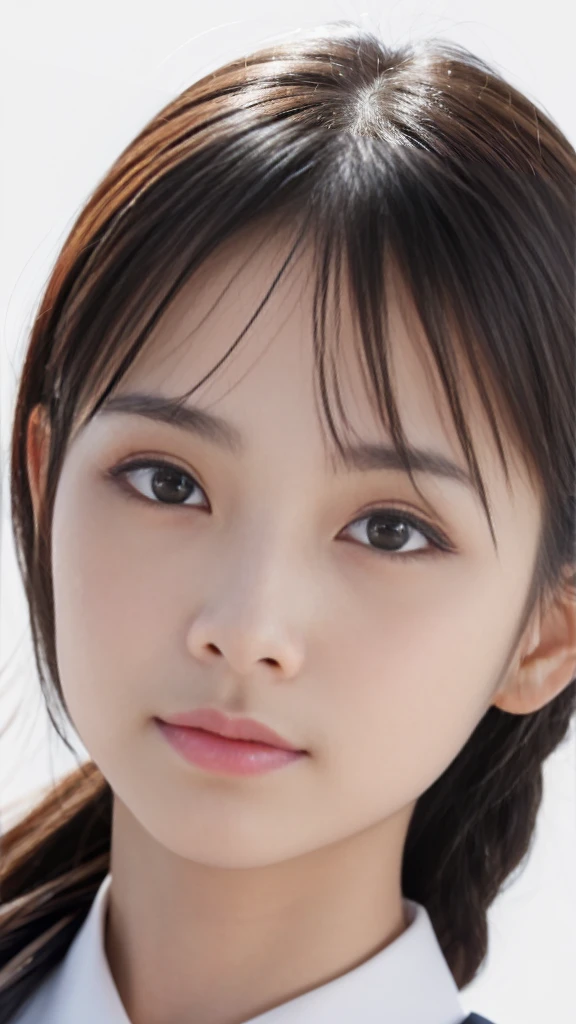 There is a young little girl with outdoor forest background, with a round face, Young and cute Asian face, Young Asian girl, yanjun cheng, young adorable chinese face, symmetriced face, Pointed chin, The girl's smile, jaeyeon nam, xue han, Young girls, full face portrait, Children under 3 years of age，Ultra-detailed face