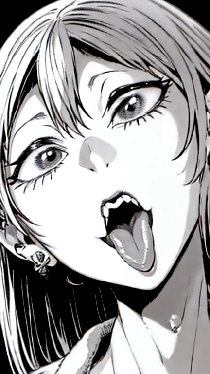 manga style art, ((black and white color ing)), masterpiece, highres, solo, 8k, detailed, perfect face, (ultra high quality), ((blowjob)), shorthair