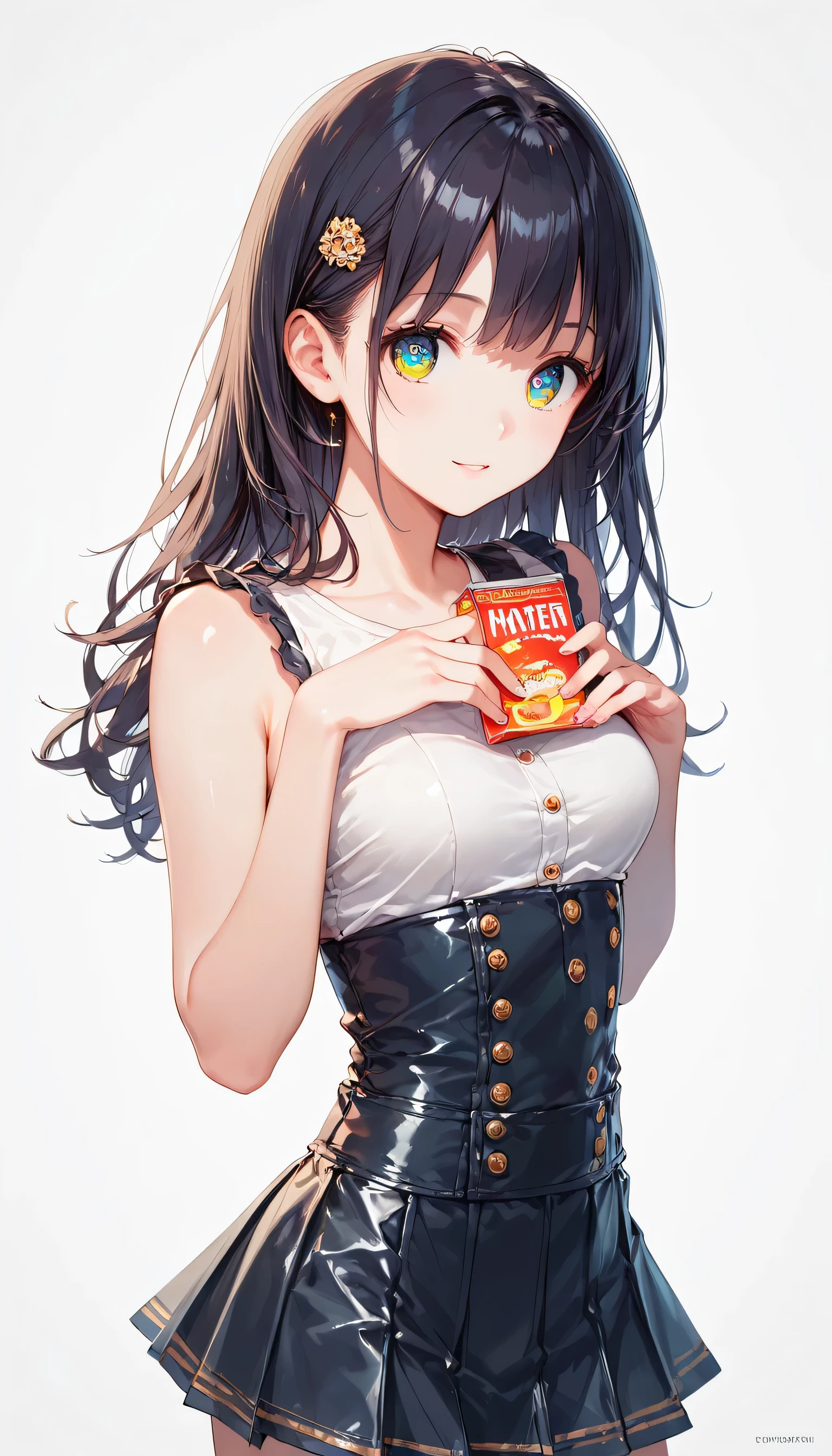 {{{Masterpiece, highest quality, high resolution background}}}, Bright and beautiful atmosphere, 1 girl (, round face, baby face), roadside with a fence, small breasts, a kitten in a cardboard box of oranges A girl crouching down and looking into a cardboard box, "deltamon_sdXL :0.73)>Deltamon"