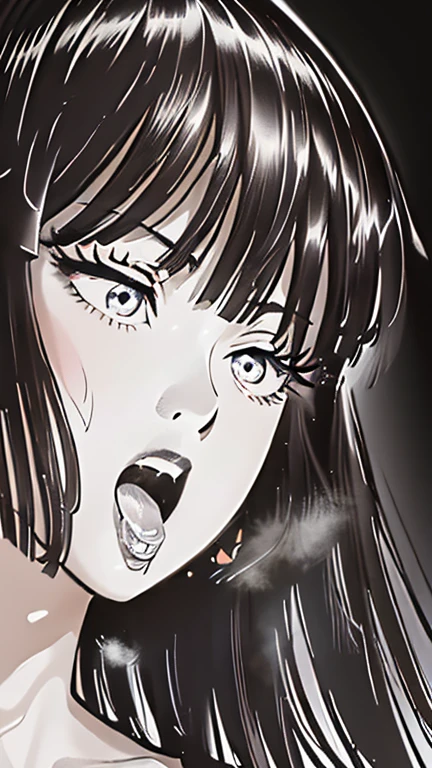 manga style art, ((black and white color ing)), masterpiece, highres, solo, 8k, detailed, perfect face, (ultra high quality), ((blowjob))