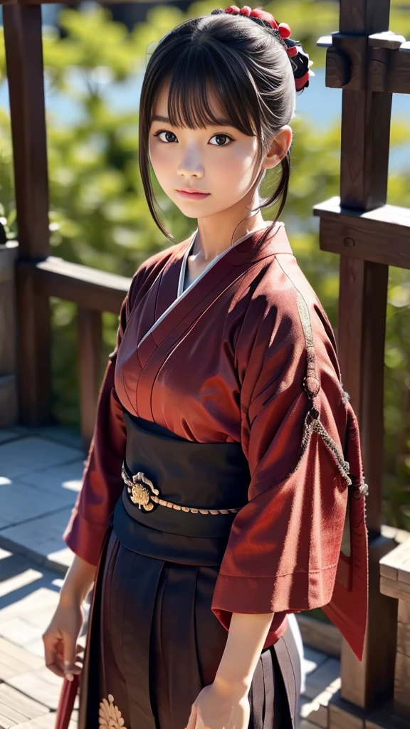 masterpiece, best quality, highres, hyper realistic, ultra detailed clothes,detailed skin, (sweat:1.2), 1girl, detailed face, (detailed pupils, cornea, beauty irish), realistic nose, red lips, sensual lips, model lips gimmick, honoka, miko, hakama skirt, sitting, japanes shrine's gate, sad