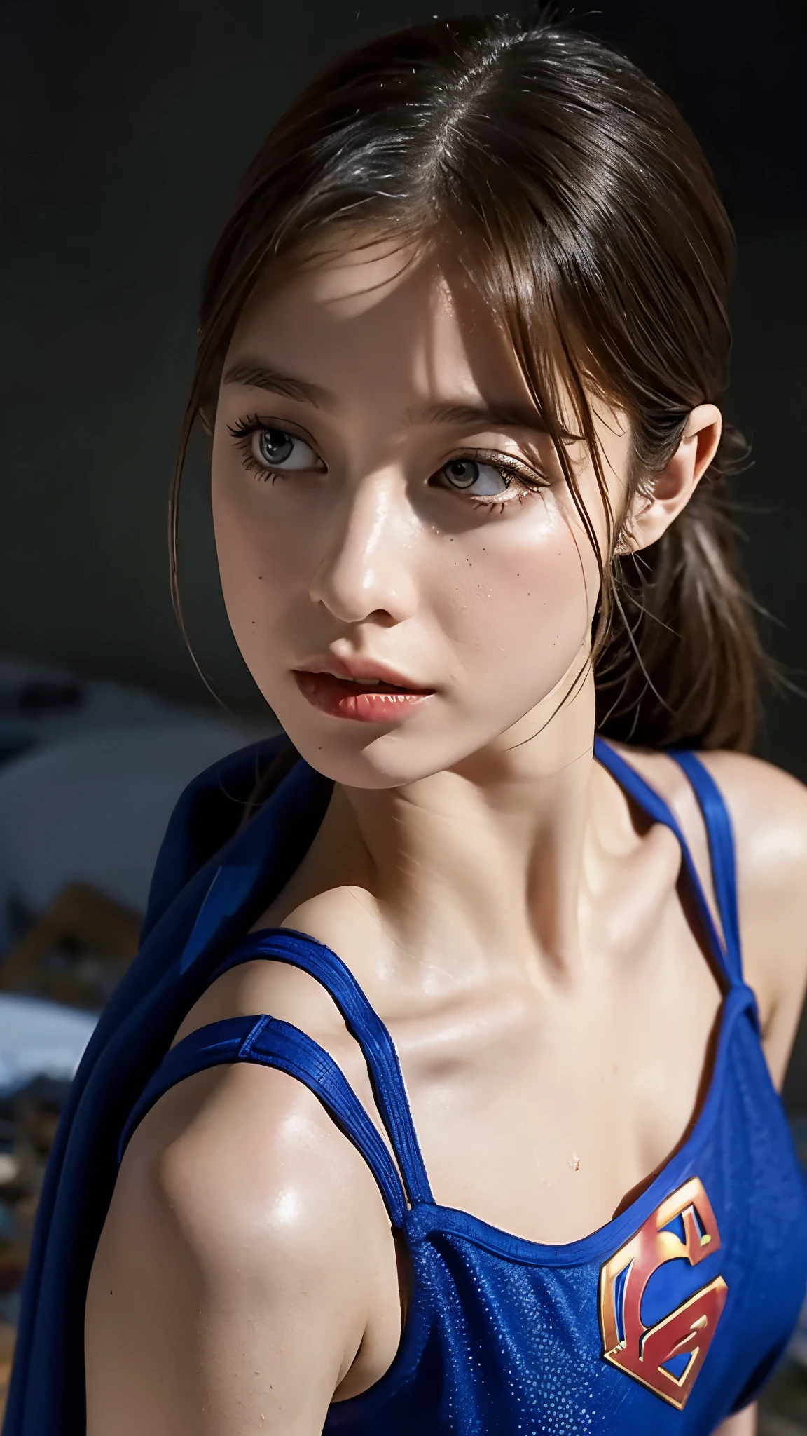 ((8k、sharp、masterpiece、highest quality、Realistic like a photo、Perfect Face、Small face、Very beautiful face、very cute、Fair skin and cute、Fair skin、Gray Hair、blue eyes、))、 29-year-old、ponytail、Shiny skin, Moisturized Skin、Fair skin、Japan's top idols、Cool girl、Cute face、Perfect Face、Japanese Idols、Top Idol、29-year-old:1.3、((Flowing gray hair:1.4、Beautiful blue eyes:1.3、double eyelid、Beautiful breasts、Thin legs、Beautiful shaped buttocks、Perfect style girl、Abdominal muscles、Gray Hair、Very well-groomed face、Cute face、))、Beautiful breasts、Professional Lighting、Portrait Shot、Smiling at the audience、blush、(White workout wear:1.3、)、((One girl in training))、Cleavage、((She is on all fours, sticking her ass out to the viewer...'))、'Gym、Cool girl