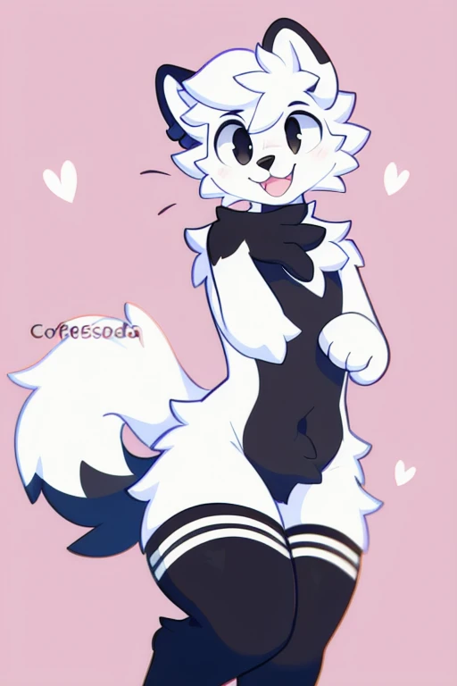 Furry, Furry dragon (anthro), cute fur, eyes black, god of eyes, gray witch hat with black bow, fur all over belly and thigh, artwork, detailded, Perfect artwork, (VOLUMOUS WHITE fur ON THE NECK), White dragon's tail, Kemono, wearing glasses without rounded lenses, cute thighs, shiny thigh, gray striped silk socks, and black, black and gray striped silk gloves, detailed crotch, no clothing, dragon horns, Cute pose, sitting on one knee, standing backwards, sample crotch