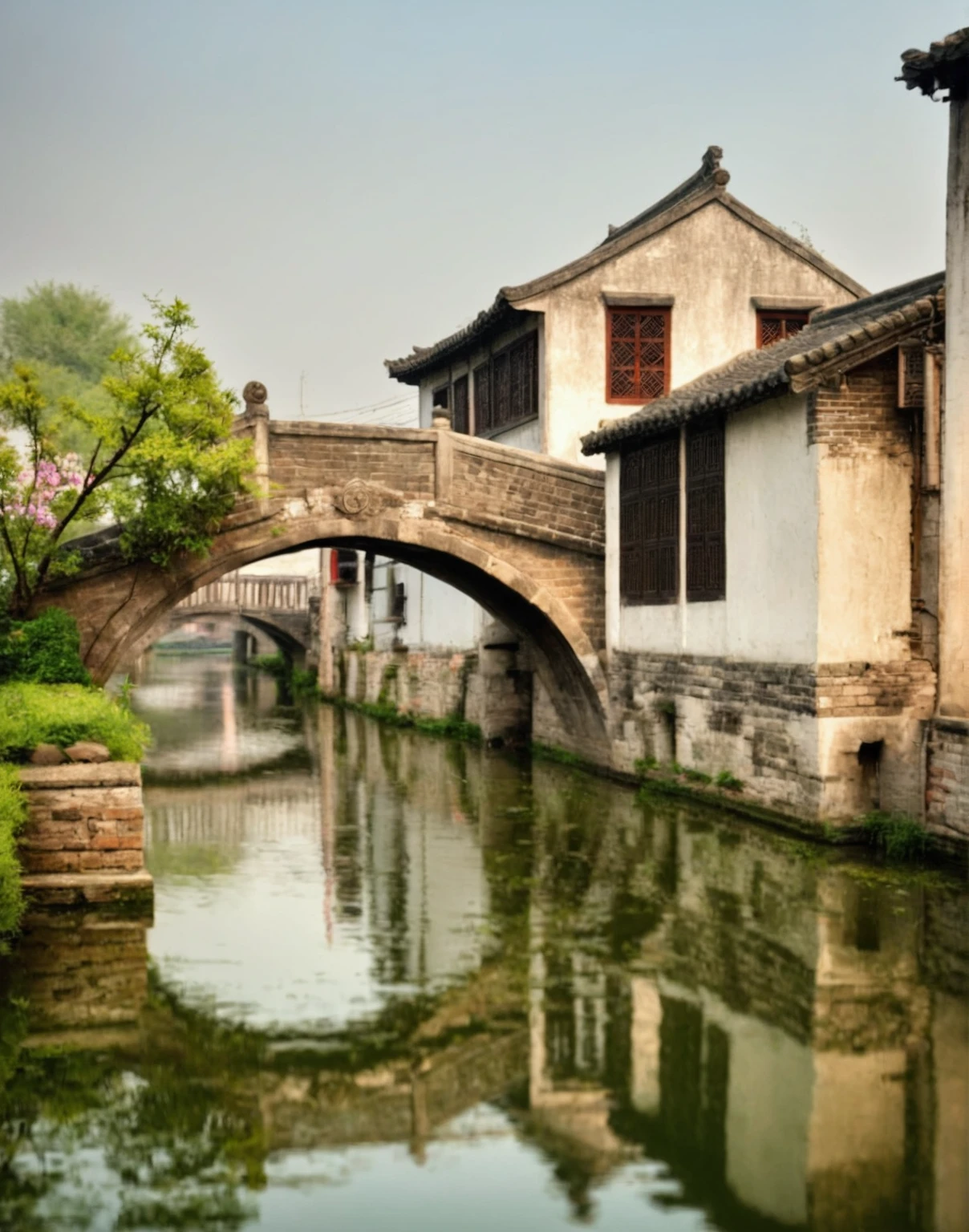 arafed canal with boats and buildings in a small town, zhouzhuang ancient town, Dream China Town, china village, beautiful image, ancient Chinese architecture, by Li Zai, Chinese architecture, author：Ni Yuanlu, 🤬 🤮 💕 🎀, Twisted waterway, canals, Chinese, canal, stunning sight, The ancient city streets behind her