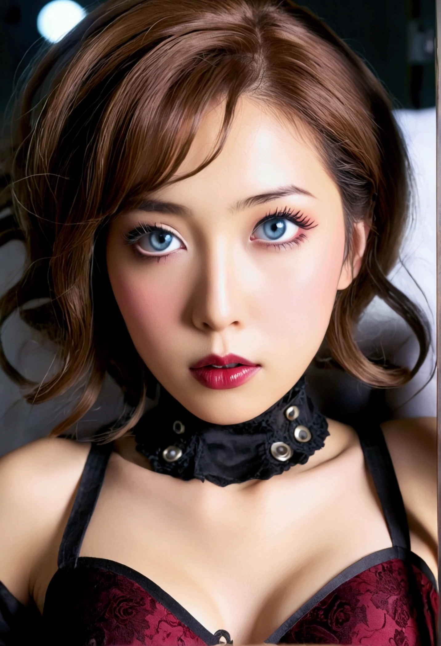 (top-quality、8K、32k、masuter piece、nffsw:1.2)、profile、(slim figure:1.2)、(s lips) 、age19、Incredibly ridiculous、(kawaii pose:1.3)、museum、a blond、double eyelid、shinny skin、Realistic rayare、beauitful face、(A smile:1.3)、crouching down、(From above:1.2)、(a closeup:1.4)、blurry backround、(Front Focus)、(dark: 1.6)、Fantasy Art、photoRealstic、Professional Lighting、extra detailed face、Award-winning、deep-shadows