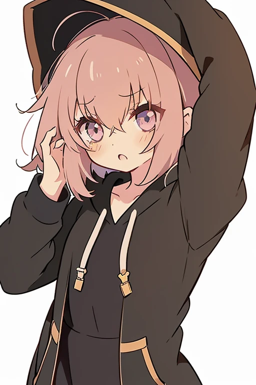 masterpiece, Best Quality, anime boy in a black dress with a white background, Only 1 person, Cute one cute boy, Cute anime visuals, Anime Moe Art Style, by Ai-Mitsu, ((black)), Soft anime illustration, Wearing a hoodie, by EiQ, , , Cute anime, wearing a pink hoodie, パーカーを着たblack髪の, blackい目, blackい髪, Depression, Dull eyes, Neutral appearance