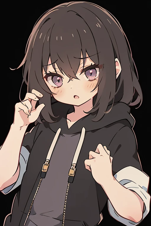 masterpiece, Best Quality, anime boy in a black dress with a white background, Only 1 person, Cute one cute boy, Cute anime visuals, Anime Moe Art Style, by Ai-Mitsu, ((black)), Soft anime illustration, Wearing a hoodie, by EiQ, , , Cute anime, wearing a pink hoodie, パーカーを着たblack髪の, blackい目, blackい髪, Depression, Dull eyes, Neutral appearance