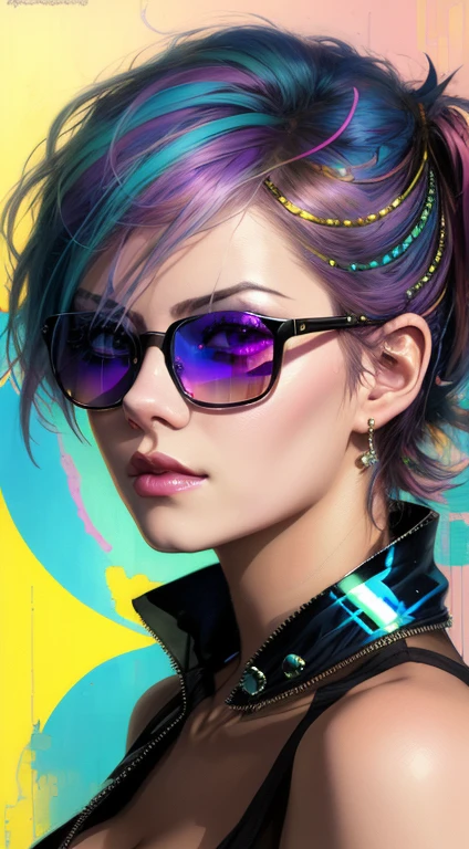 Snthwve Style Nvinkpunk Drunk Beautiful Woman as Sandman Delusion, (hallucinating colorful soap bubbles), por Jeremy Mann, Por Sandra Chevrier, por dave mckean e richard avedon e maciej kuciara, Punk rock, sun glasses,  de regata, alto detalhado, 4k, RTX, vaporwave pastel colour