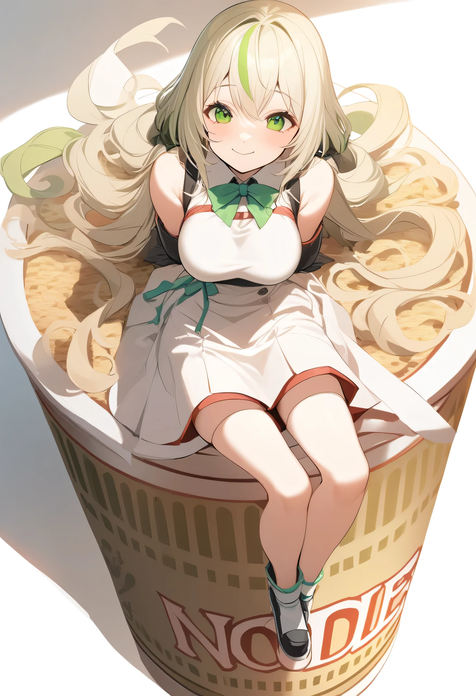 1girl, big breasts,
noodle stopper,nissin cup noodle,cup ramen, minigirl, full body,simple background, white background,
from above, cinematic angle, looking up, laugh,closed mouth,
best quality,medium quality, green hair, big breasts, ((HANDS ON YOUR BACK)) 