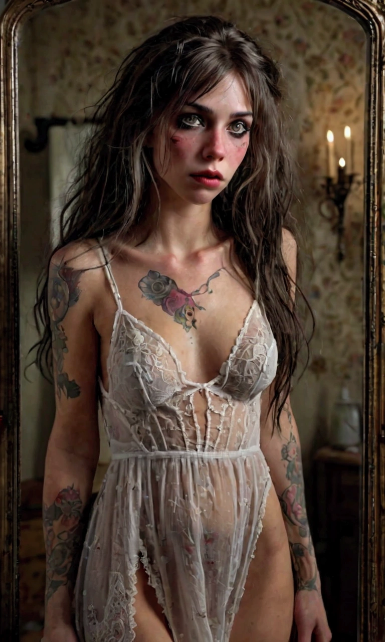 official art, unity 8k wallpaper, ultra detailed, beautiful and aesthetic, masterpiece,best quality, a naked girl in a dark dungeon, as a prisoner, sad and scared look, covering her naked body with her arms, decayed zombie hands reaching out to her, multiple hands, skeleton hands, decayed arms, glowing eyes behind her, sombre and hopeless, dark dramatic lighting, vignette, depth of field