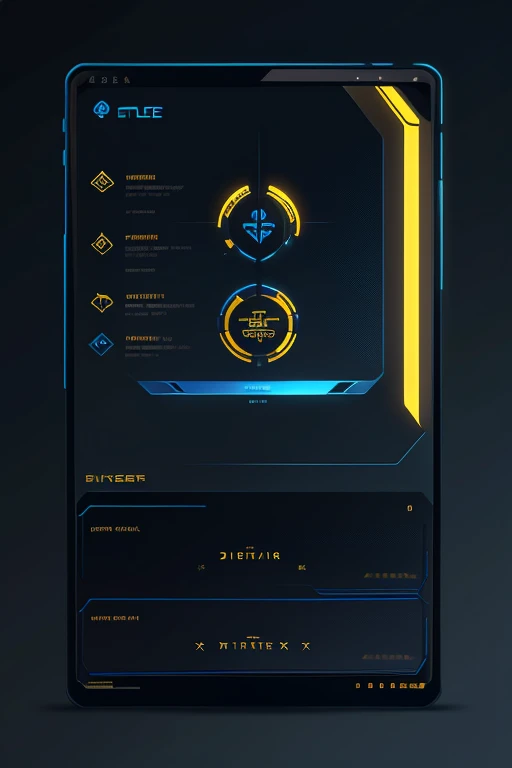 Dark futuristic yellow blue gold edge、Game interface UI、Buttons and menu UI