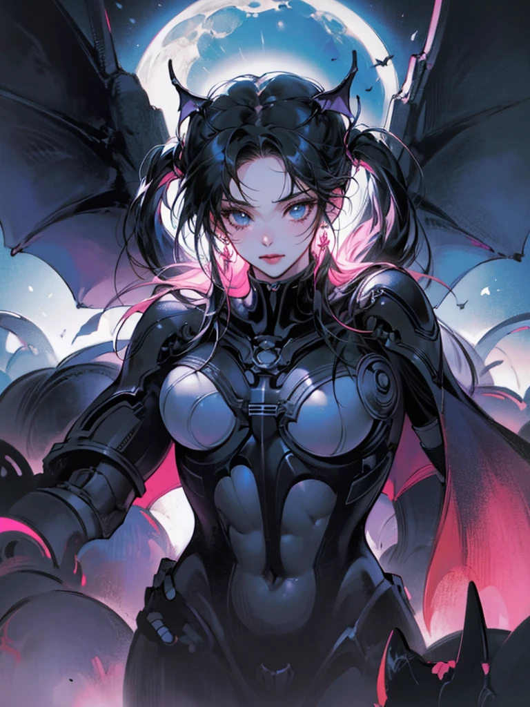 (High Detail:1.2) Anime Girl, (Best quality, Detailed), (dark and angry, gravelly:1.3, dark:1.2), 1girl, (solo), ILLIDAN, World of Warcraft, (Demonic wings, pointed horns:1.3, dark black skin), two blades of Azzinoth, short bob hair, black hair, yellow eyes, tanned skin, sinister, intense look, background dark, Volumetric light, hyper realistic, super detailed, Dynamic pose
