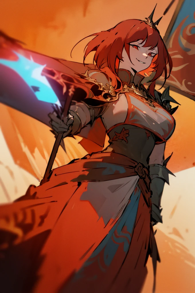 4k,female,battle mage,magic sword,red hair,cappa,fire elements,water elements,thunder elements,sunny,grace