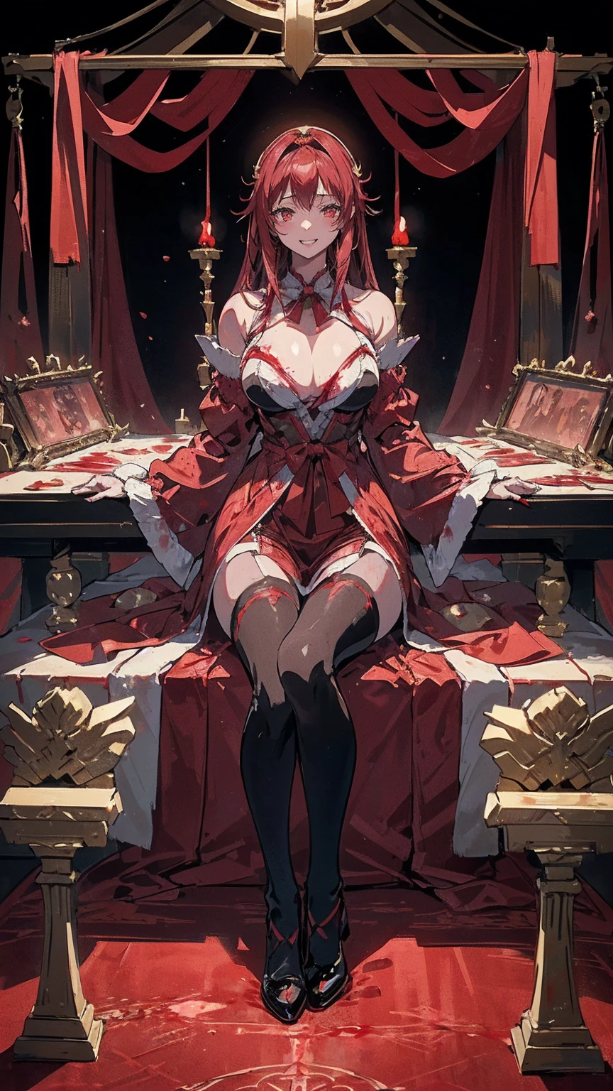 Highest quality、Highest quality、Masterpiece、girl((Metal body,Age 25、as soon as、Highest Bust、Medium Bust、Wide open chest、Red glowing eyes、Black Ear、Red Mesh、Disheveled Hair、Loincloth、thin、The best valley、Open chest、Red Cape、hair ornaments、Full body view、White short-sleeved hoodie、White trousers、Ruby Necklace、No underwear、hat,Intoxication、Sit on a chair、Crossing your legs))、high quality、Beautiful Art、background((night、Red room、Cool chair,Cool chess board、table、red wine))、flight、Flying Debris、Depth of text、movie、Visual Arts、Perfect Art、8K、Genuine、Special Angles