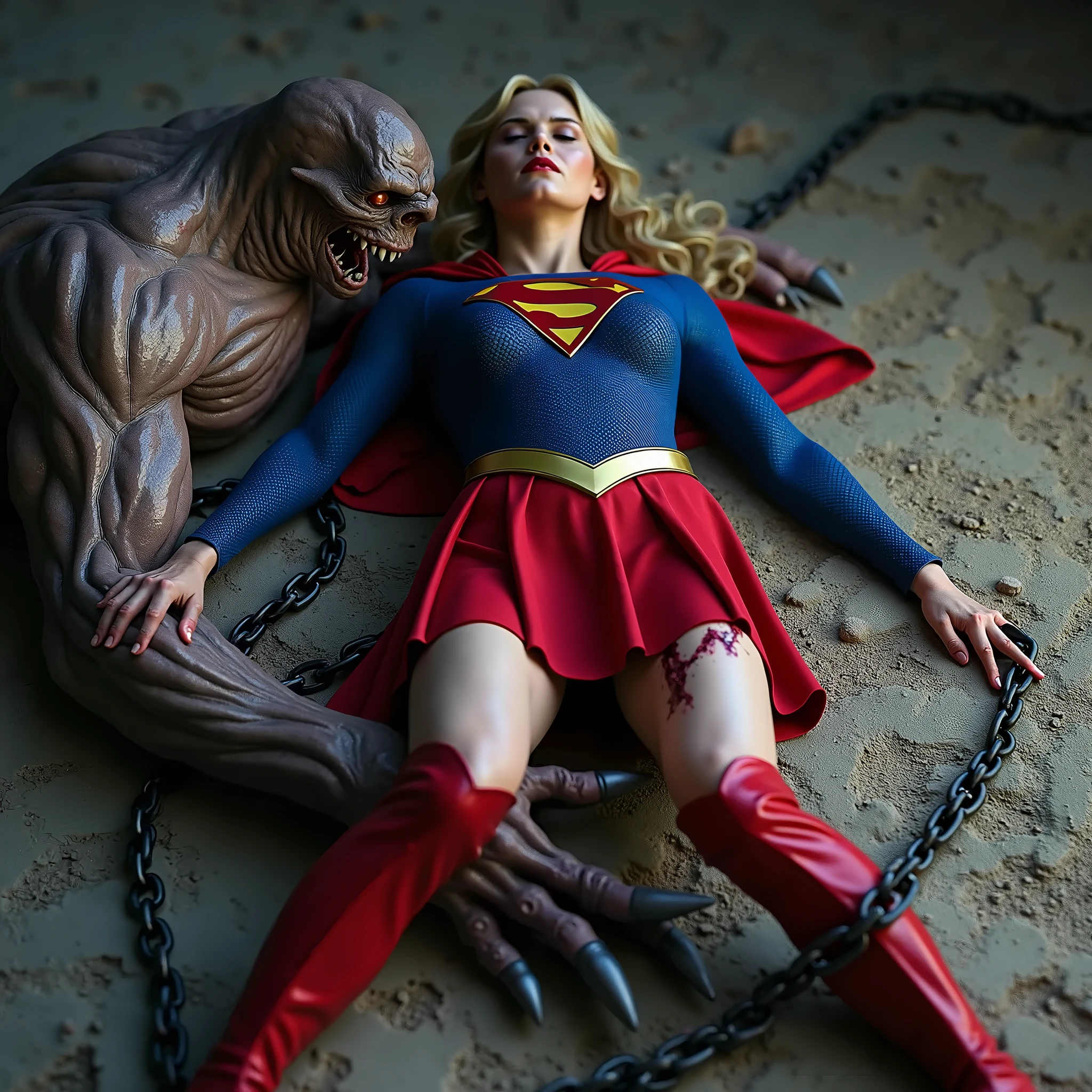 I was grabbed from behind by an ugly demon、Supergirl asks for help, whole body, Small breasts