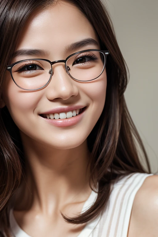 Best Quality、masterpiece、High sensitivity、High resolution、Detailed Description、Delicate facial depiction、Pencil drawing、Slender women、Glasses、Smiling face、