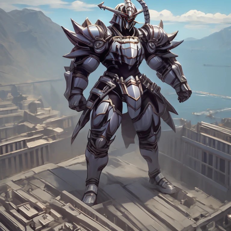 (masterpiece, best quality, 8K, SOLO, FULL BODY, 1boy,), 
(covered in full silver armor. Hyunckel with sleek silver armor. shining silver armor. white cape. full plate armor. heavy metal armor. no face.)
(dominating, macro, giant, size difference:1.5, landscape dwarfing, macro:1.3)

(Medieval city background, A giant Hyunckel is destroying the city with an angry expression. An arrogant expression. smile at the corner of your mouth.)

(thick muscles, bulky muscles, thick arms, thick thighs, huge thighs, thighs, huge legs, thick legs, smug expression. Detailed Body. Detailed abs. gigantic muscles. HYPER MUSCLES. Gigachad Muscular. big muscle. pecs. triceps. traps. unusually developed muscular body).