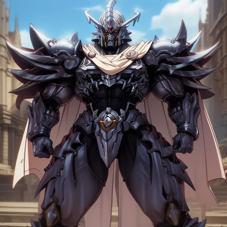 (masterpiece, best quality, 8K, SOLO, FULL BODY, 1boy,), 
(covered in full silver armor. Hyunckel with sleek silver armor. shining silver armor. white cape. full plate armor. heavy metal armor. no face.)
(dominating, macro, giant, size difference:1.5, landscape dwarfing, macro:1.3)

(Medieval city background, A giant Hyunckel is destroying the city with an angry expression. An arrogant expression. smile at the corner of your mouth.)

(thick muscles, bulky muscles, thick arms, thick thighs, huge thighs, thighs, huge legs, thick legs, smug expression. Detailed Body. Detailed abs. gigantic muscles. HYPER MUSCLES. Gigachad Muscular. big muscle. pecs. triceps. traps. unusually developed muscular body).