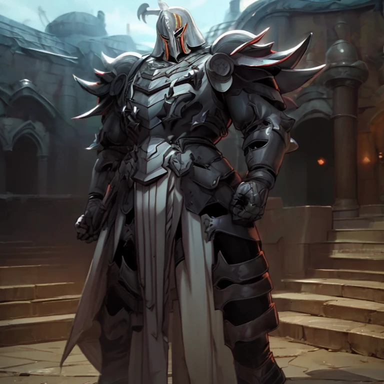 (masterpiece, best quality, 8K, SOLO, FULL BODY, 1boy,), 
(covered in full silver armor. Hyunckel with sleek silver armor. shining silver armor. white cape. full plate armor. heavy metal armor. no face.)
(dominating, macro, giant, size difference:1.5, landscape dwarfing, macro:1.3)

(Medieval city background, A giant Hyunckel is destroying the city with an angry expression. An arrogant expression. smile at the corner of your mouth.)

(thick muscles, bulky muscles, thick arms, thick thighs, huge thighs, thighs, huge legs, thick legs, smug expression. Detailed Body. Detailed abs. gigantic muscles. HYPER MUSCLES. Gigachad Muscular. big muscle. pecs. triceps. traps. unusually developed muscular body).