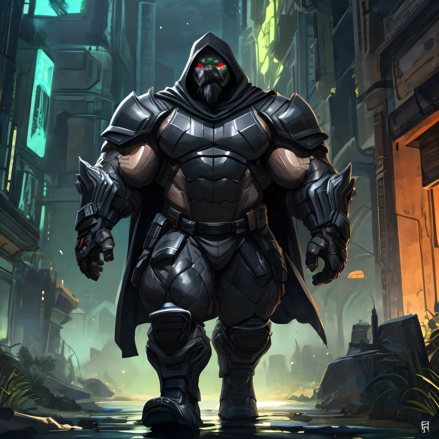 Solo, 1boy, perfect anatomy, perfect proportion, (cyberpunk style, hood, cloak, neon lights, high-tech clothing), perfect center, sharp eyes, big eyes, peaceful, eyes, halo, (smile, happiness), calm, perfect fingers, big hand, fingers. Huge Muscular Old man with short hair, shoes, (cargo shorts), view from side, pectoral, thick arms, huge pectoral, wide pectoral, white hair, white beards, simple background, masterpiece, semirealistic:1.2, high detailed, 8k, high resolution, perfect center, full view. ((really big muscle, massive muscular, sixpack, thick arms, wide pectoral, super huge muscle, hyper muscular, over sized muscle, huge arms, big arms, huge pectoral))