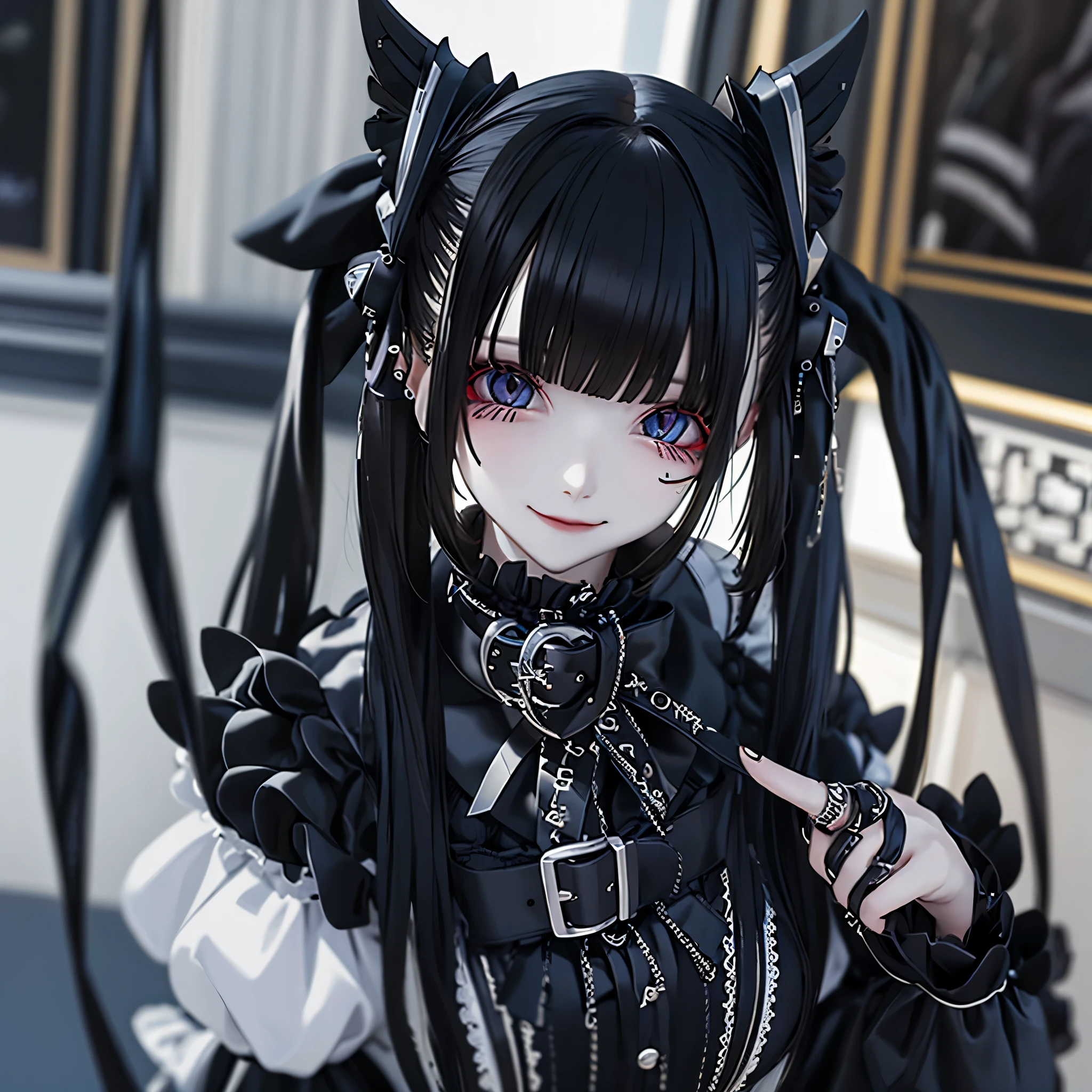 (masterpiece), highest quality, Ultra-high resolution,woman、Gothic Punk、Silver Hair、Black Hair、smile、headphone、Gamer