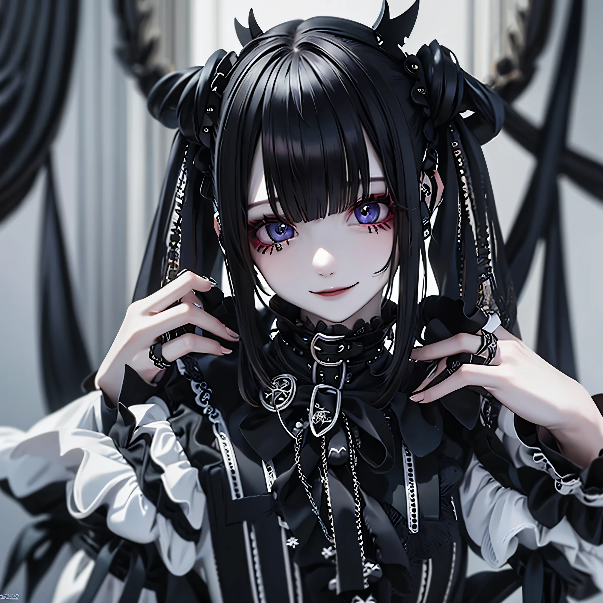 (masterpiece), highest quality, Ultra-high resolution,woman、Gothic Punk、Silver Hair、Black Hair、smile、headphone、Gamer