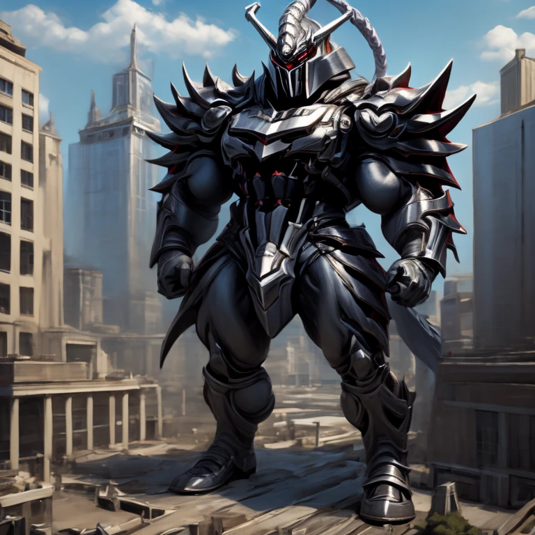 (masterpiece, best quality, 8K, SOLO, FULL BODY, 1boy,), 
(covered in full silver armor. Hyunckel with sleek silver armor. shining silver armor. white cape. full plate armor. heavy metal armor. no face.)
(dominating, macro, giant, size difference:1.5, landscape dwarfing, macro:1.3)

(Medieval city background, A giant Hyunckel is destroying the city with an angry expression. An arrogant expression. smile at the corner of your mouth.)

(thick muscles, bulky muscles, thick arms, thick thighs, huge thighs, thighs, huge legs, thick legs, smug expression. Detailed Body. Detailed abs. gigantic muscles. HYPER MUSCLES. Gigachad Muscular. big muscle. pecs. triceps. traps. unusually developed muscular body).