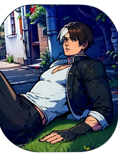 Back alley, Robin costume, handsome and cool looking young boy, 20s, defeated pose, lying on his back, head facing towards you, looks like he's in pain, has an erection.