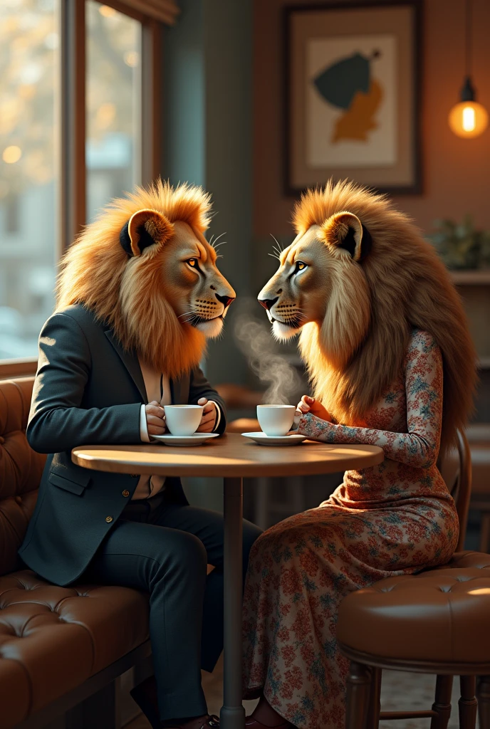 Create an elegantly seated lion holding a glass of wine while wearing a tuxedo