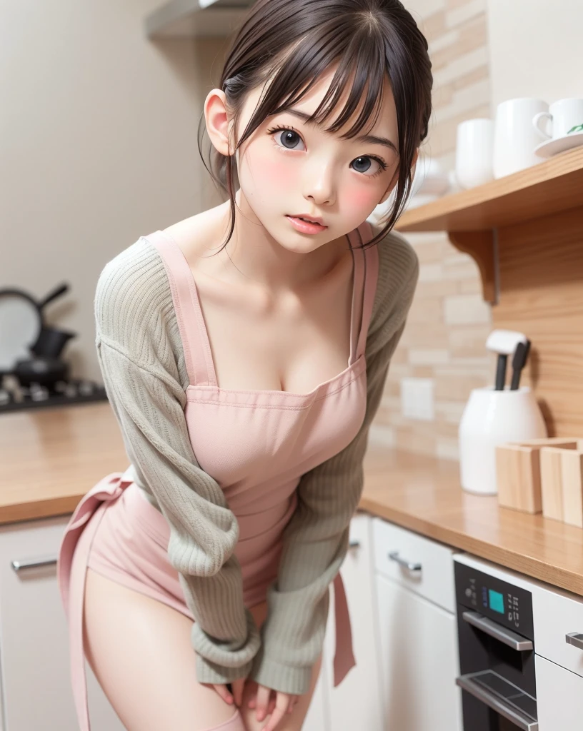 highest quality, Realistic, Incredibly cute girl, Depth of written boundary, High resolution, 超detailed, detailed, morning、美しいdetailedな目、Japanese Girl、big eyes、In the kitchen、Naked and wearing an apron、See-through nipples、Spread your legs、Spread、Fully visible、Vibrator attached to the crotch