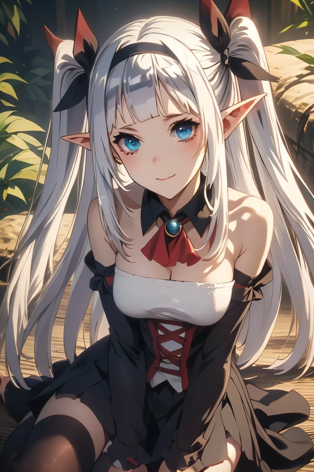 （（（ＳＦＷ、sound、Highest quality、first-clasasterpiece、Normal body、8k、Detailed face、Ultra-precision、Normal hand、Normal finger、５finger、Highest）））、A Laid-Back Farm in Another World、Lucy Lu、Vampire Princess、Vampire Princess、Great Sage Lulushi、Silver Hair、Long Hair、Twin tails、Gothic Dress、Full body view、kneel、Completely naked、Spider web bondage