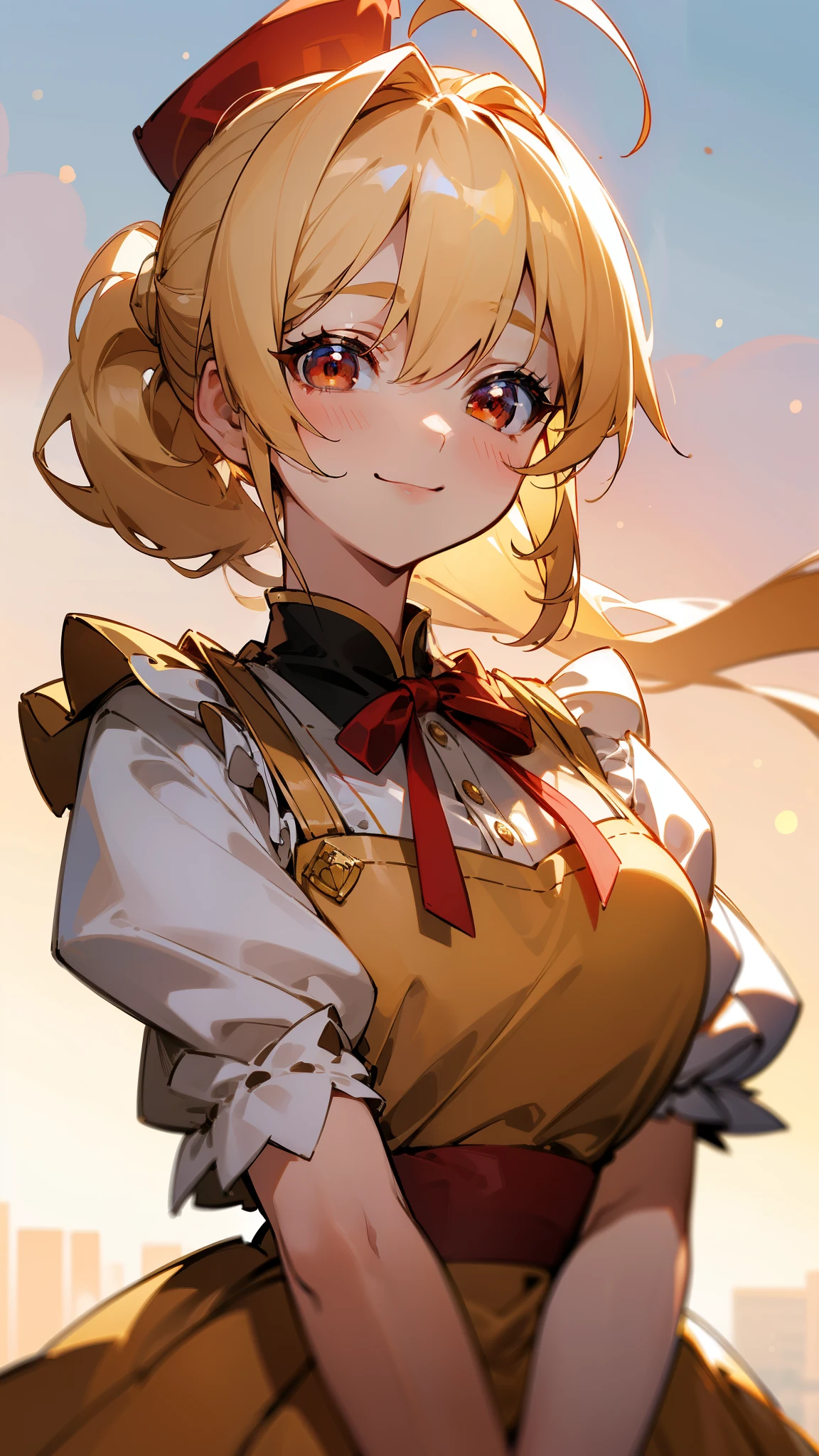 Anime girl with blonde hair and a red bow in a dress - SeaArt AI