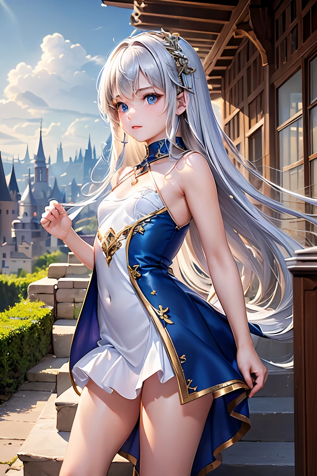 Nao Tomori/(Charlotte/), anime style, 1girl Focused, UHD, masterpiece, high quality, high details, best quality, highres, HD, 4K, depth of field, light over face, symmetry, Hasselblad, an extremely delicate and beautiful, extremely detailed, Amazing, finely detail, masterpiece, best quality, official art, Highres, incredibly Highres, huge filesize, ultra-detailed, highres, extremely detailed, beautiful detailed girl, female focus, mature female, (sexy Asian female:1.45), adult, ultra white skin, delicate face, delicate skin, realistic skin, make over face, (looking at viewer)!!, (curvy hair with double tied up)!!, (bare shoulders)!!, blush, closed mouth, seductive smile, fresh lips, detached sleeves, earrings, fingernails, hair between eyes, White hair bangs, (ultra shine white hair)!!, very long hair, detailed realistic hair, (white one piece clothes)!!!, detailed realistic clothes, neck garter, necklace, plump breasts, (breast cleavage)!!, super seductive temptation, open skirt, slim legs, petticoat, fishnet legs, stockigs, smooth thighs cleavage, garter thighs, armpit, erotic, nontraditional Nao Tomori, (sharp eyes)!!, (eye's pupils colored by Blue:1.25)!!, (homochromatic eyes)!!, (exposed eyes)!!, Fantasy art, starlit city, starry night, fantasy world, Mystycal Sky, celestial beauty, enchanted evening, magical scenery, dreamy vista, futuristic fantasy, mystic mountains, night sky magic, fairy tale setting, cosmic view, mytichal city, ethereal night, fantasy journey, legendary land, (1girl sit down at hill with full of flower)!!!!, the girl looking at the sky, Nao Tomori/(Charlotte/), (correct anatomically)!!