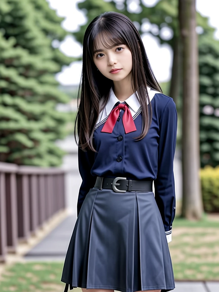 ​masterpiece、high-level image quality、high-detail、8k wallpaper、((extremely beautiful face、kawaii faces))、Bright brown eyes、((Double beautiful eyes))、Well-formed face,full body Esbian、se-ra-huku,Summer uniform、Blue tie、a blue skirt、One Beautiful Girl, hi-school girl、15yo student、Hairstyle with bangs、great outdoors、Blue swamp in the coniferous forest belt、Beautiful girl walking in the water and coming here、Embarrassment、confusion、Ephemeral、dark sky、side lights、Noise Reduction、Pale and soft light、diffuse glow、