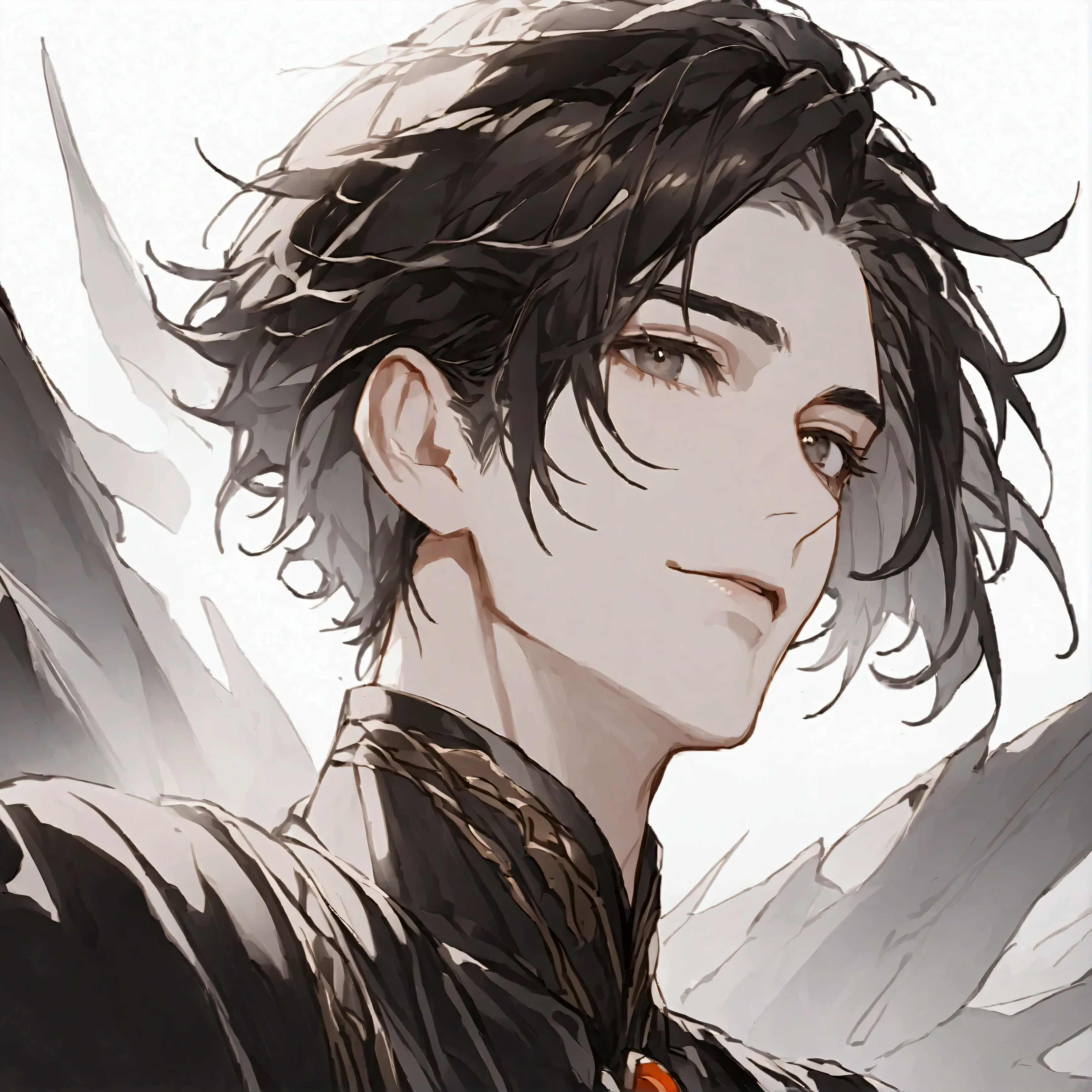 male、Frontal，Three-seven point curled bangs，Black hair，Adult male，Close-up of face，Bust，Short hair，Slightly look up at the camera，Short hair！