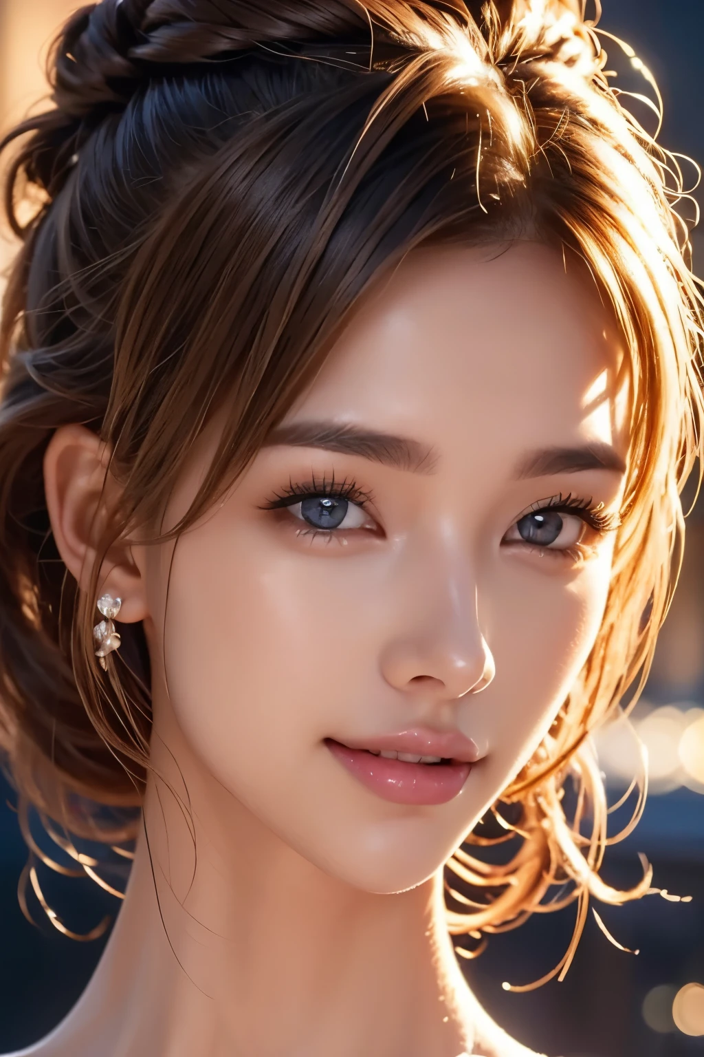 Kimono beauty, body portrait, 8K, thin and beautiful eyes, Dindal effect, masterpiece, top quality, high quality, high resolution, very detailed photo, (natural skin texture, fine skin, hyperrealism, super sharpness) , high detail skin, (very fine, fine skin texture, intricate details, beautiful face, (realistic face), realistic eyes, beautifully detailed eyes, ponytail, realistic skin, beautiful skin, surreal, Highly detailed, golden ratio, smiling eyes, ((night moonlight background)), body portrait, oily skin, shiny skin, shiny skin with oil, big breasts, huge breasts, big breasts, erotic body, glamorous, sheer knit Sweater, cleavage, all wet