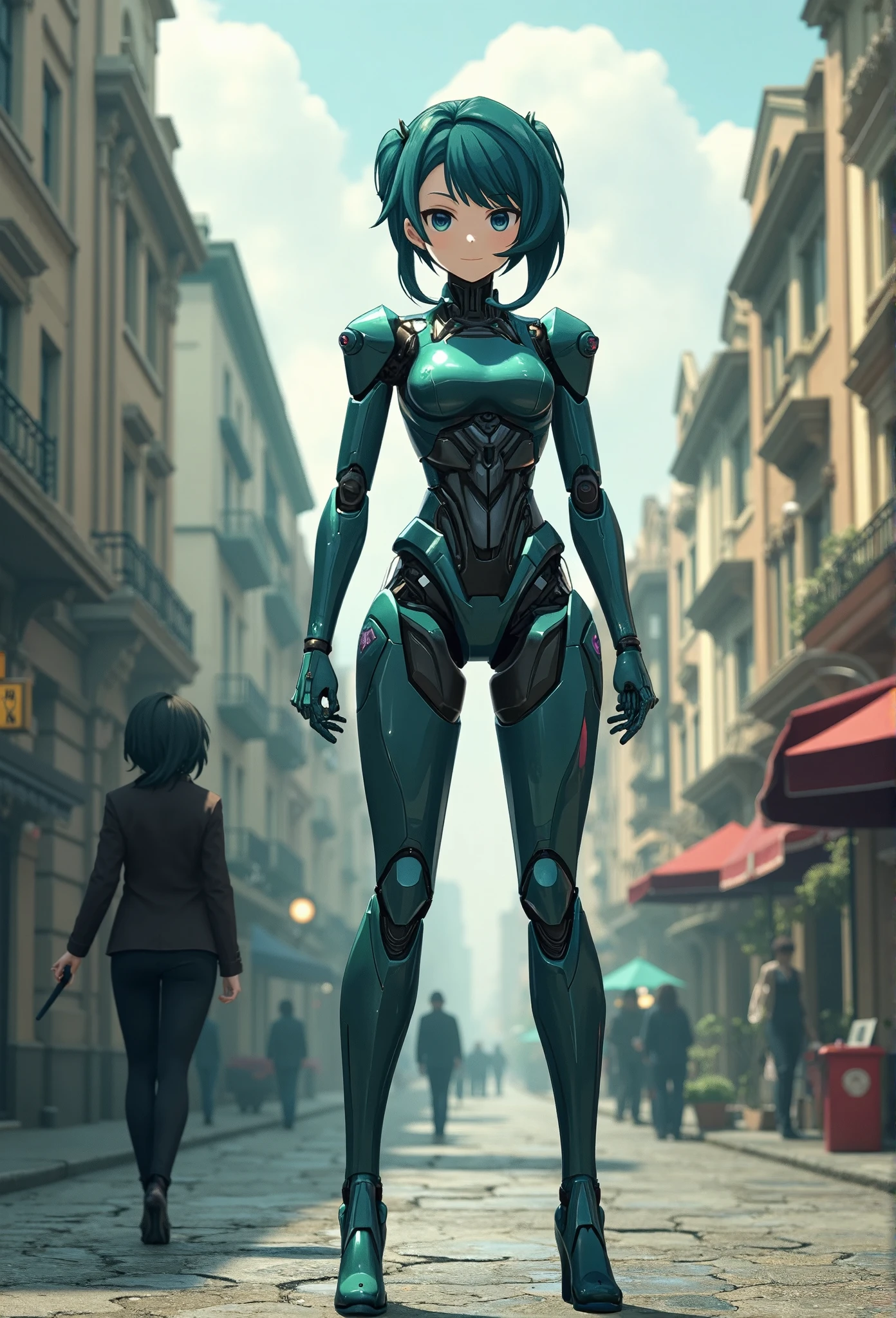 (masterpiece、Best Quality、Best Quality、Official Art、Beautiful and beautiful:1.2)、(One person:1.3)Hatsune Miku、Twin tails,Beautiful breasts,An 50-year-old robot stands on the street、A woman is walking, By William the Bull, Gal Gadot movie still, Symmetrical Dieselpunk Warrior, The central giant, By Slobodan Pejić, Film stills, Victorian atmosphere, By Agustin Fernandez, rorschach, From the Avengers (2012) 