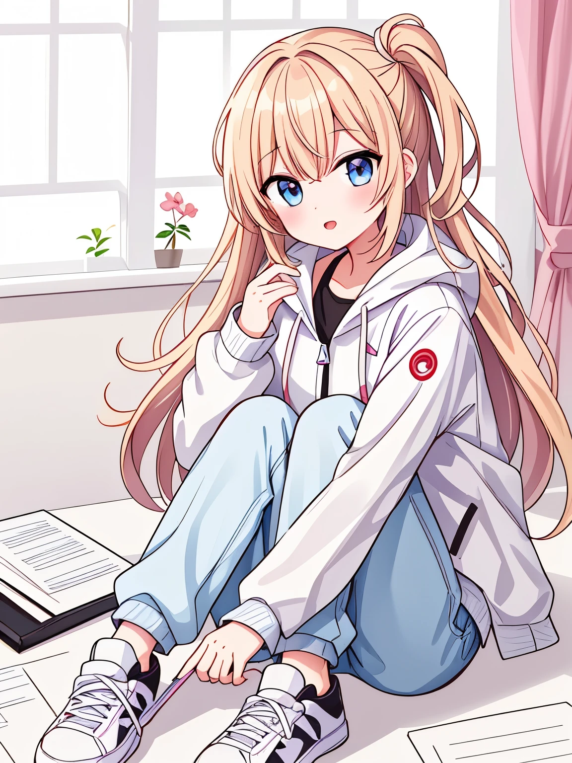 (Very ridiculous absolute resolution: 1.5), 最high quality, masterpiece super high definition, 8k, (Multiple Girls), (Light-colored jacket, sneakers, pants) BREAK girl manga style, (change), Soft Line Art, Digital Enhancement, A touch of shojo manga, Hairstyle fax, 環境changeシーン, Hairstyle fax, The core of girls' manga, (((Shoulder-length hair))), (((Short braids))), Intertwined, beautifully、aesthetic: 1.5, high quality: 1.3, Exposed knees, Thin, see-through tights, Be confident, Light pink bob cut, Light grey eyes