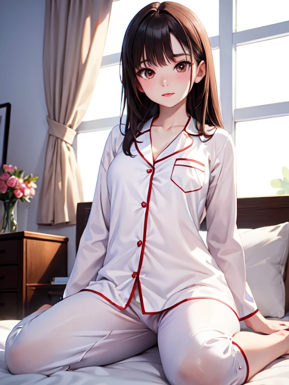 masterpiece,best quality,high resolution,ideal ratio body proportions,1 beautiful girl, (white skin), 20 years old,wariza,pajamas