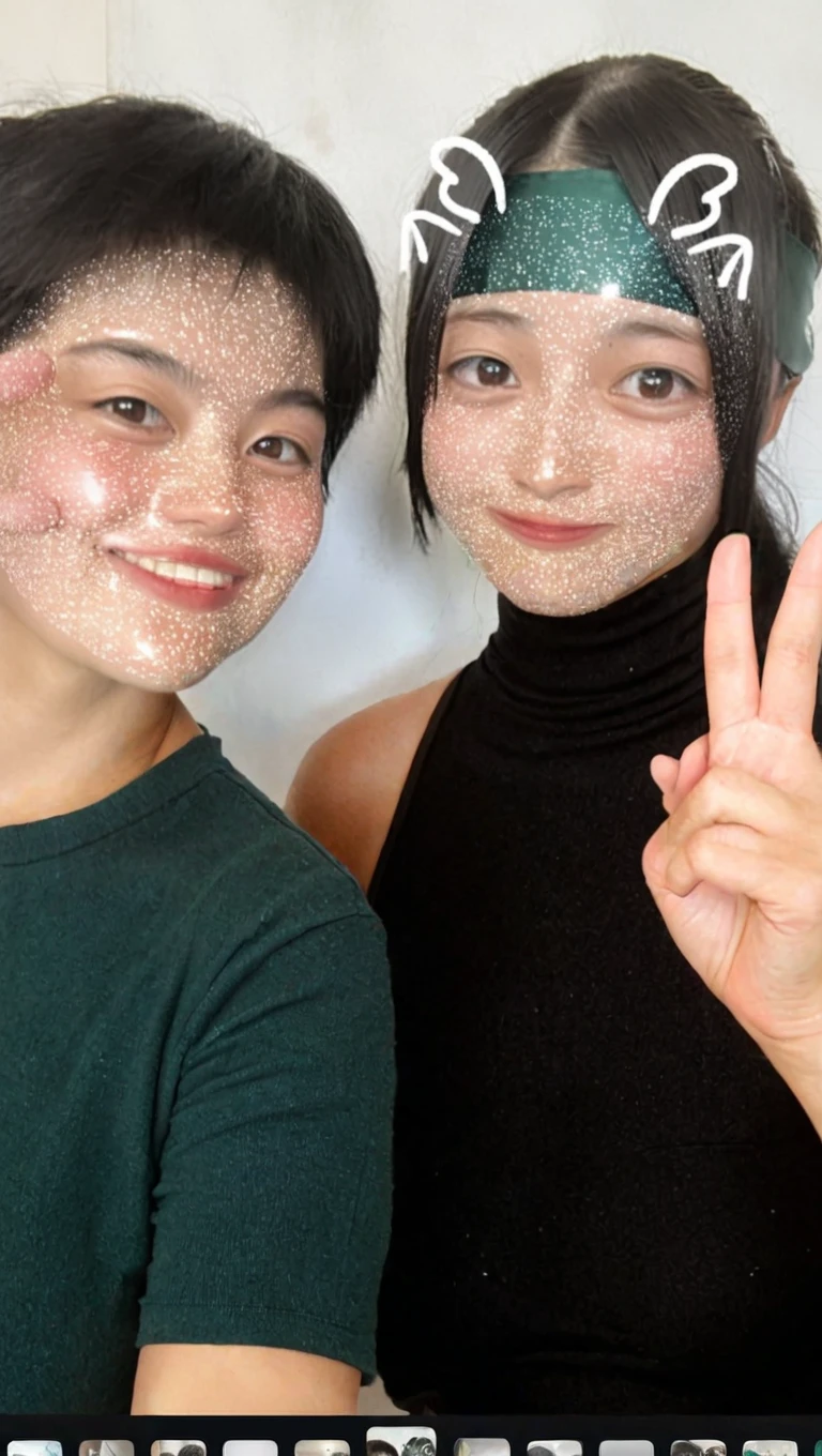 (Tabletop、Highest quality、8k、Award-winning works、Ultra-high resolution)、(Group photo of two women 1.4)、(The perfect red turtleneck:1.1)、(Smeared red turtleneck sweater:1.1)、((((Very huge  bigger than a face:1.5))))、Accentuate your body lines、very long wavy hair、Bright and shiny lipstick、(The biggest smile looks at me:1.1)、(Please smile widely and show your beautiful teeth.:1.1)、(Two women standing side by side:1.4)、Glowing Skin、(Face close-up:1.5)、(Light Pink Background:1.1)、Accurate anatomy、Ultra HD Hair、Ultra-high definition beauty face、Shining, Ultra-high resolution beautiful skin、Ultra-high resolutionの艶やかな唇、(Face covered in lots of:1.5)、(Two women facing the front:1.3)、(The body faces straight ahead:1.1)