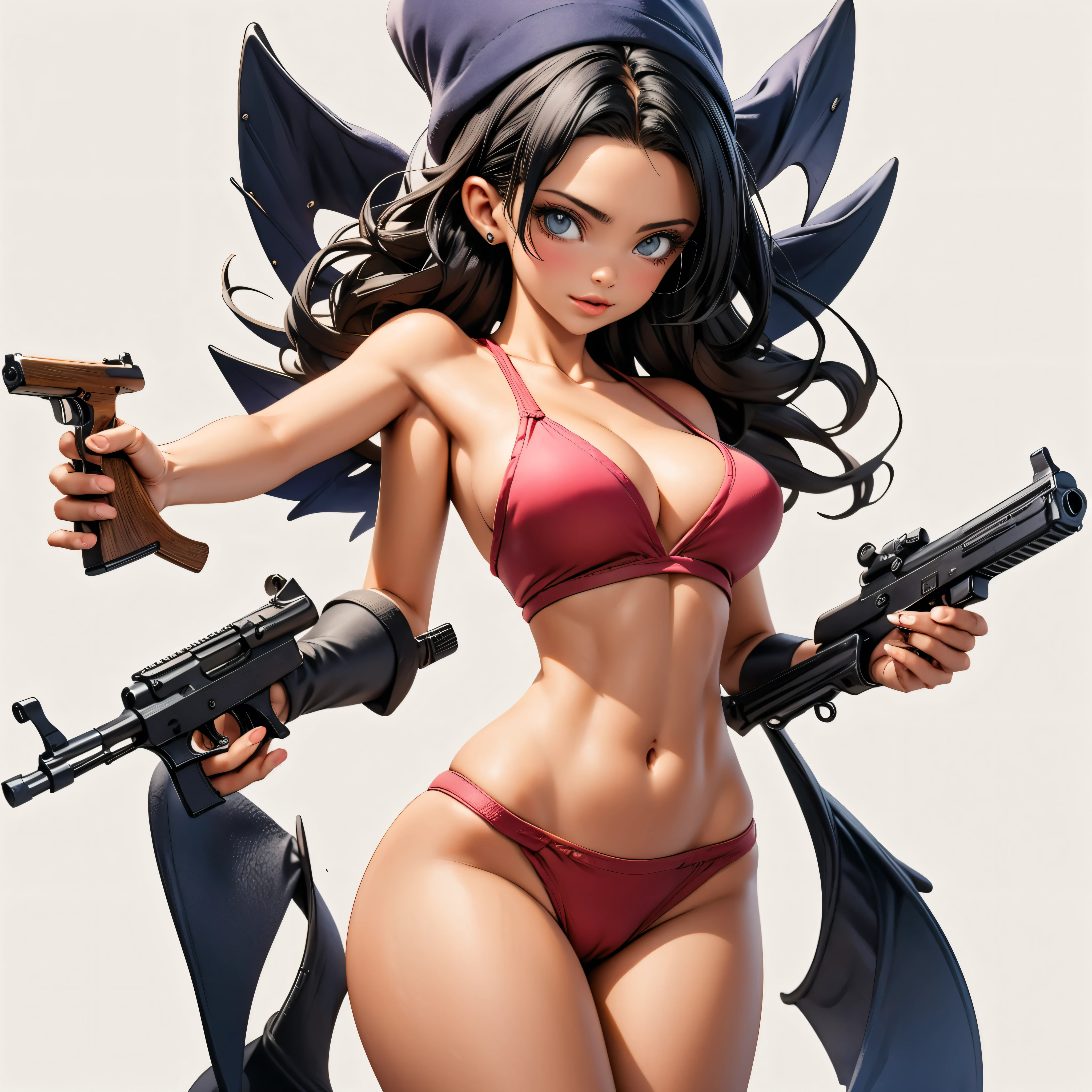Sexy woman, holding p90 smg, dynamic pose, powered up and powering up gun