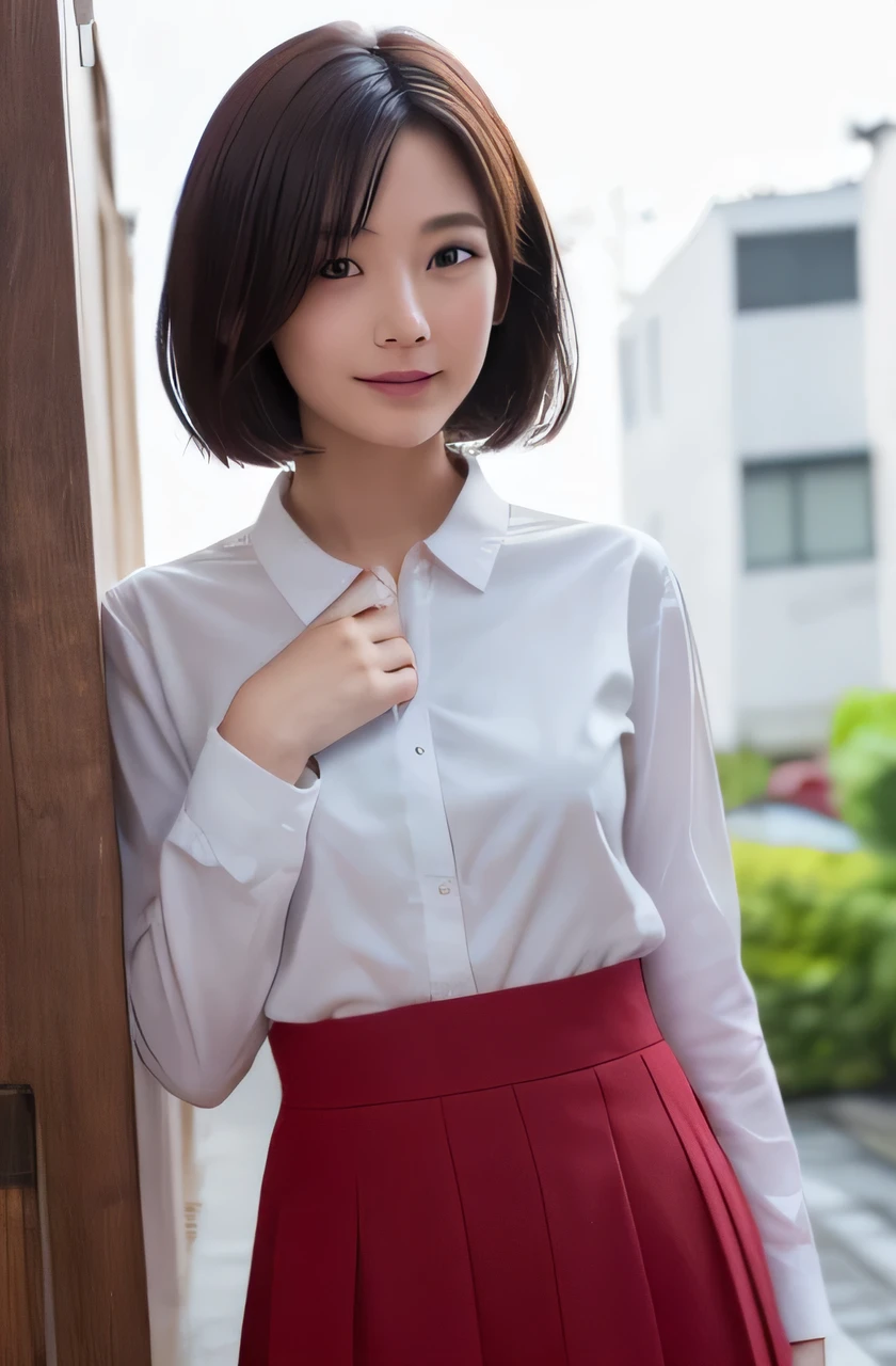 ((of the highest quality, 8K, masutepiece: 1.3, Raw photo)), Sharp Focus: 1.2, (1 AESPA Girl :1.1), Solo, (Realistic, Photorealistic: 1.37), (Face Focus: 1.1), Cute face, hyperdetailed face, short messy hair, small breasts, flat chest, (chiffon shirt: 1.2), (Roll up the skirt, See all panties: 1.3), wind, standing, Classroom, depth of fields, Bokeh in the background, Cattleya