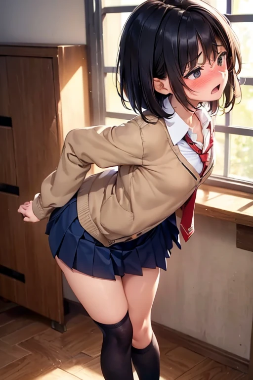 Sayuogi Wara, Sayu Ogiwara, Brown hair, (Brown eyes:1.5), Medium Hair,Take off your uniform, Bow, Red bow, Long sleeves, Shirt, Collared shirt, White shirt, Skirt, Pleated skirt, Black skirt, Naughty big、REAK WATCH Larger full breast viewer, Break indoors, crass room,BREAK (masutepiece:1.2), Best Quality, High resolution, Unity 8k壁纸, (Illustration:0.8), (Beautiful detailed eyes:1.6), extra detailed face, Perfect Lighting, extremely details CG, (Perfect hands, Perfect Anatomy),A smile、(Skirt lift:1.3), (white  panties:1.3)、(Skirt that rolls up:1.3)、(Fully exposed panties:1.5)、