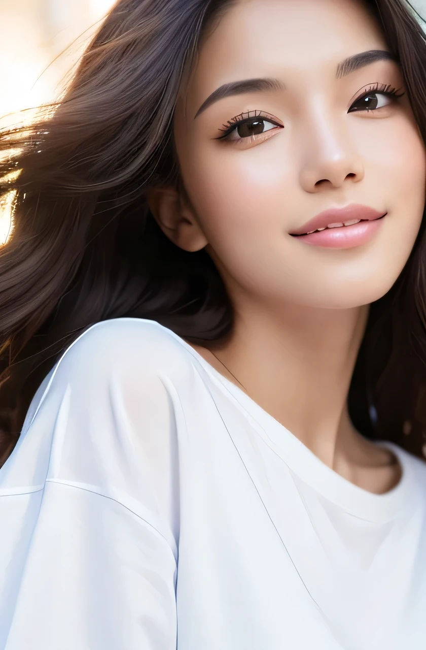 《Very realistic photo》 Produza uma foto de corpo inteiro mostrando um anjo e um diabo em uma mulher, Beautiful asian beauty face, sorriso do anjo e sorriso do diabo, tatuagens por todo o corpo, Asas de Anjo e Asas do Diabo, Cabelo longo bonito da marca platina e cabelo longo preto. high resolution, 32k, obra-prima muito intrincadamente detalhada.