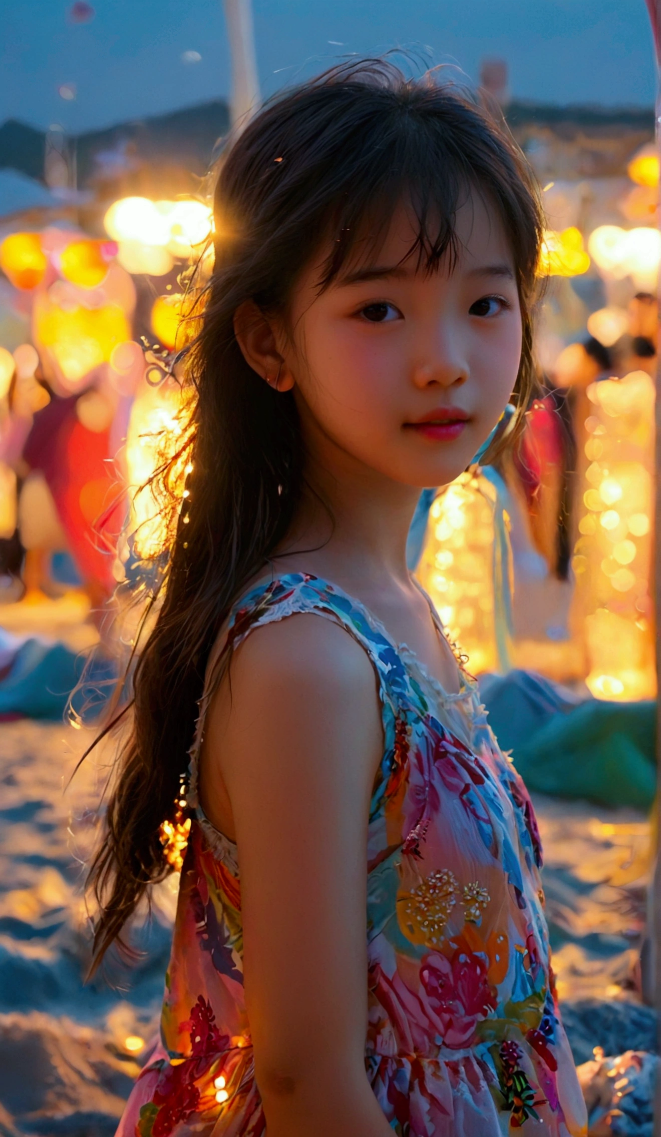 Pretty, cute, ((preteen)) Hong Kong girl on the beach, pale skin